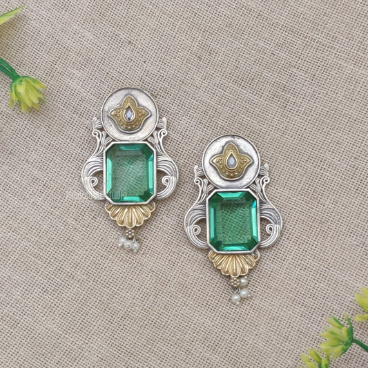 "Serene" Silver Look Alike Oxidized Stone Earrings