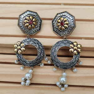 Flower Window Silver Look alike Oxidized Earring Flower Window Silver Look alike Oxidized Earring