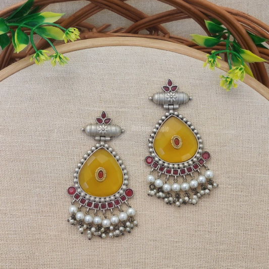 "Panghat" Silver Look Alike Stone Earrings