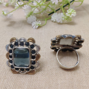 "Cubist Charm" Silver Look Alike Dual Tone Ring "Cubist Charm" Silver Look Alike Dual Tone Ring