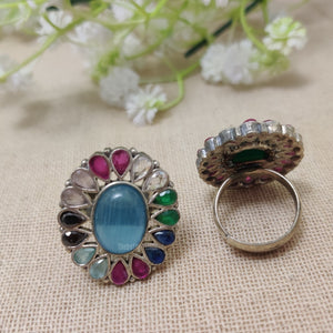 "Semiciraz" Silver Look Alike Dual Tone Ring "Semiciraz" Silver Look Alike Dual Tone Ring