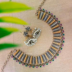 Dual TOne Choker necklace with earring Dual TOne Choker necklace with earring