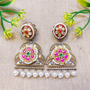 "Palatial" Silver Look Alike Kundan Studded Earrings "Palatial" Silver Look Alike Kundan Studded Earrings