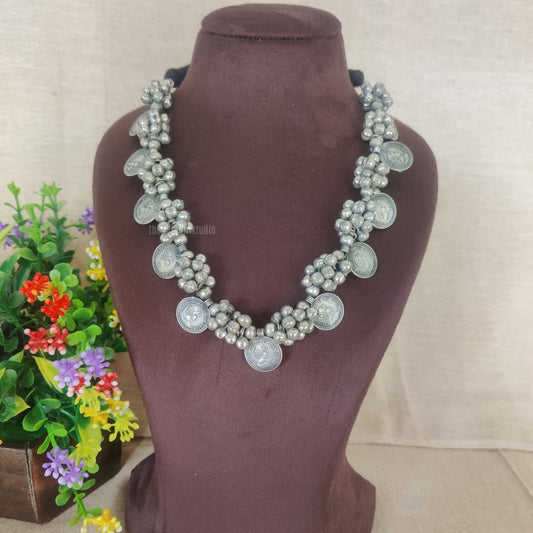 "Coin" Silver Look Alike Oxidised Necklace