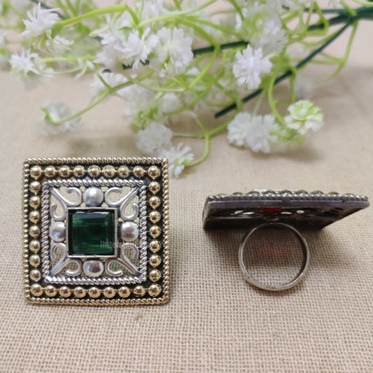 "Boxed Elegance" Silver Look Alike Dual Tone Ring