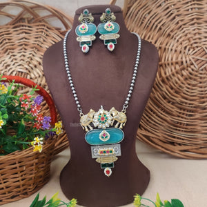 turquoise stone dual tone necklace turquoise stone dual tone necklace