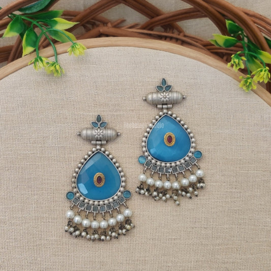 "Panghat" Silver Look Alike Stone Earrings