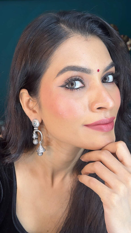 " Onyx " Silver Look Alike Oxidised Earrings