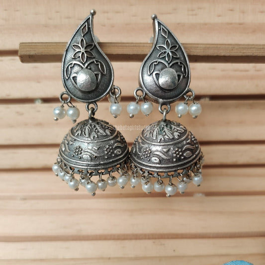 Mango shape Silver Look Alike Oxidised Earring