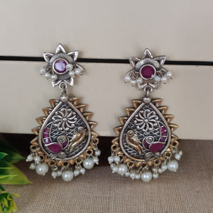 "Indrani" Silver Look Alike Oxidized Dual Tone Earrings "Indrani" Silver Look Alike Oxidized Dual Tone Earrings