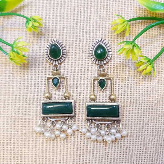 Rajeshwari Dual Tone Stone Earrings with pearls