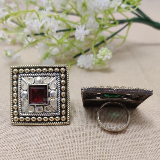 "Boxed Elegance" Silver Look Alike Dual Tone Ring