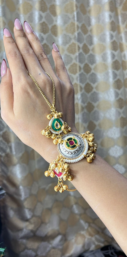 "Pratha" Silver Look Alike Gold Kundan Bracelet