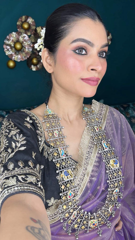 "Lotus" Silver Look Alike Kundan Necklace