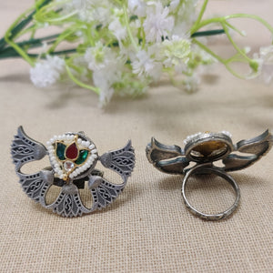 "Semiring" Silver Look Alike Kundan Studded Ring "Semiring" Silver Look Alike Kundan Studded Ring