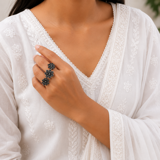 "Double"Silver Look Alike Oxidized Ring