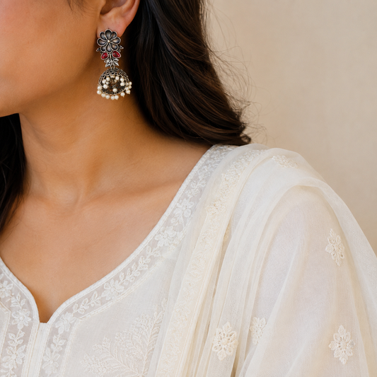 "Solene"Silver Look Alike Stone Earrings