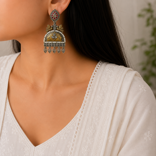 "Bicolora" Dual Tone Oxidised Bird Earring