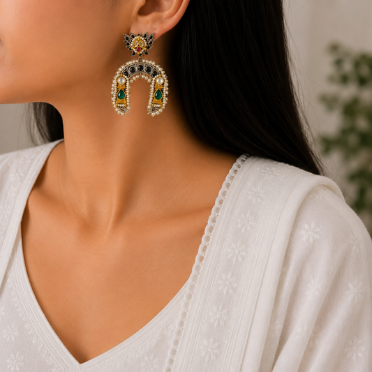 Udaya Dual Tone Kundan Drop Earrings