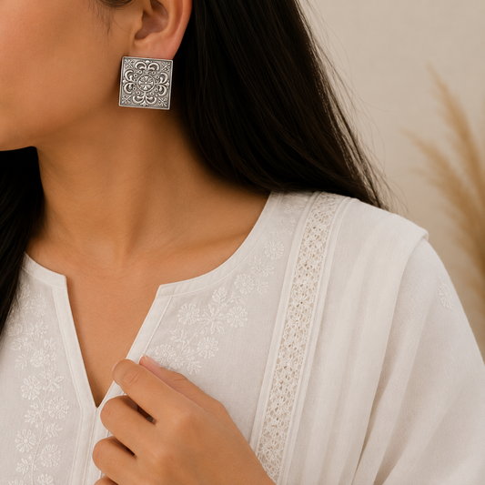 "Rhine" Silver Look Alike Oxidized Earrings