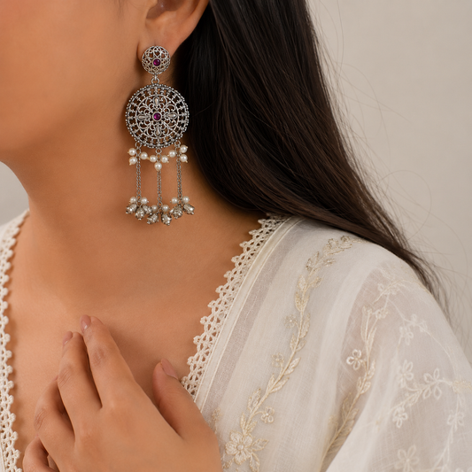 "Jasmine" Silver Look Alike Oxidized Earrings