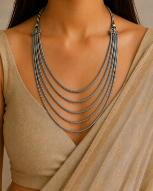Oxori Silver Look Alike Oxidised Layered Chain Necklace Oxori Silver Look Alike Oxidised Layered Chain Necklace