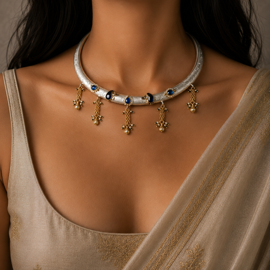 Fusey Silver Oxidised Hasli for Women