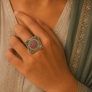 Glam Silver Look Alike Dual Tone Oxidized Rings For Navratri Glam Silver Look Alike Dual Tone Oxidized Rings For Navratri