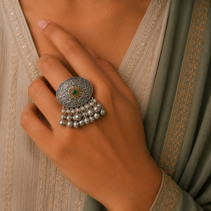 Daisy Silver Look Alike Dual Tone Oxidised Navratri Ring Daisy Silver Look Alike Dual Tone Oxidised Navratri Ring