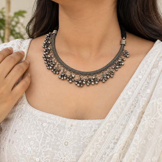 "Rey" Silver Look Alike Oxidized Choker