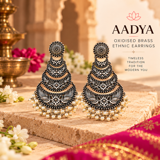 "AADYA" Silver Look Alike Oxidized Earrings