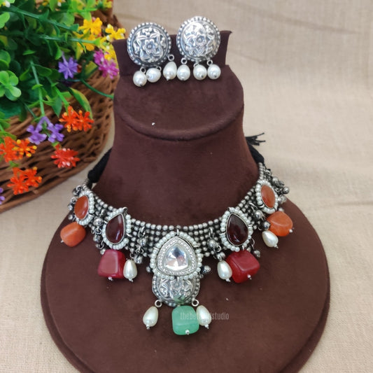 oxidized silver-look choker