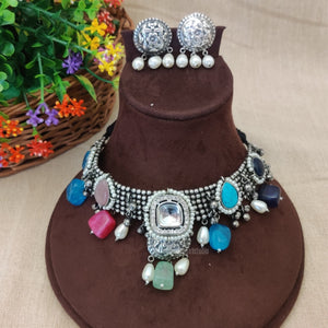 "Kanchan" Silver Look Alike Oxidized Choker "Kanchan" Silver Look Alike Oxidized Choker