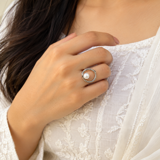 "Ovia"Silver Look Alike Oxidized Ring