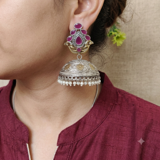 "Opal" Silver Look Alike Dual Tone Earrings