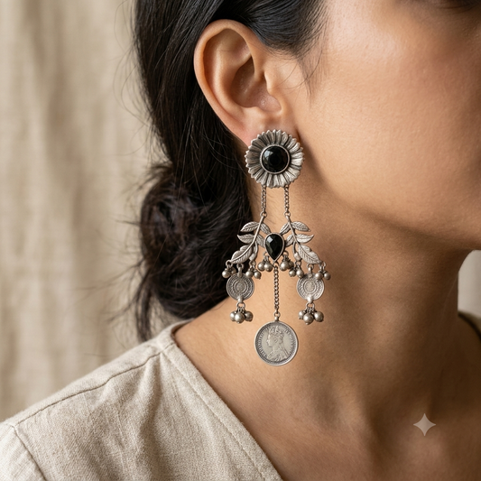 "Tara"Silver Look Alike Stone Earrings