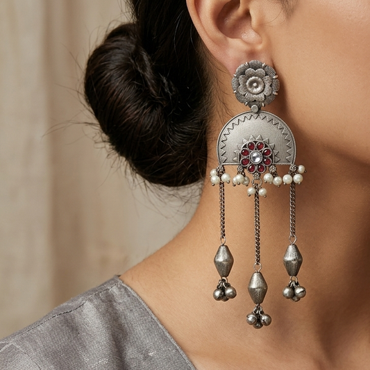 "Rose"Silver Look Alike Stone Earring