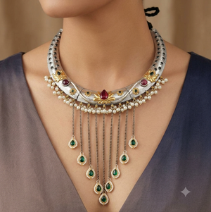 "Lotus"Silver Look Alike Dual Tone Choker "Lotus"Silver Look Alike Dual Tone Choker