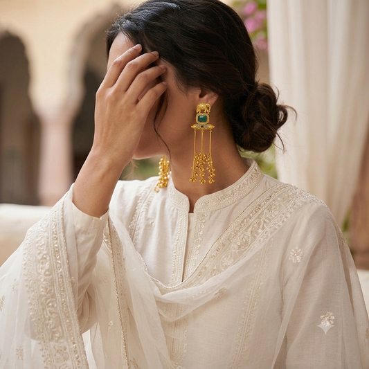 Starlet Kashmiri Ghungroo Earrings with Elephant Motif