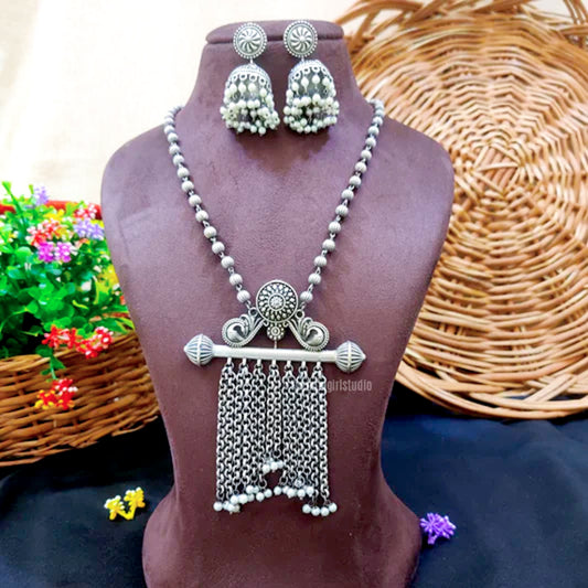 "Vansikha" Silver Look Alike Oxidised Necklace