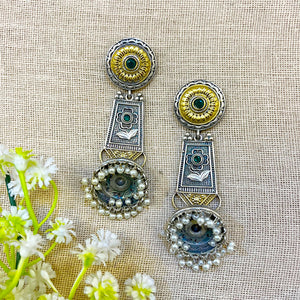 "Evaran" Silver Look Alike Dual Tone Earrings "Evaran" Silver Look Alike Dual Tone Earrings