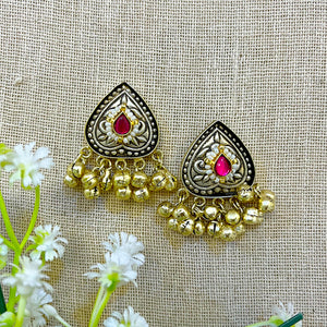 "Sarani" Silver Look Alike Dual Tone Stud Earrings "Sarani" Silver Look Alike Dual Tone Stud Earrings