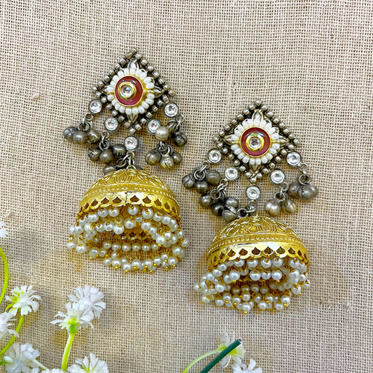 "Tyani" Silver Plated Dual Tone Earrings