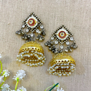 "Tyani" Silver Plated Dual Tone Earrings "Tyani" Silver Plated Dual Tone Earrings