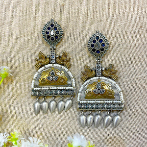 Dual Tone Oxidised Bird Earrings Dual Tone Oxidised Bird Earrings