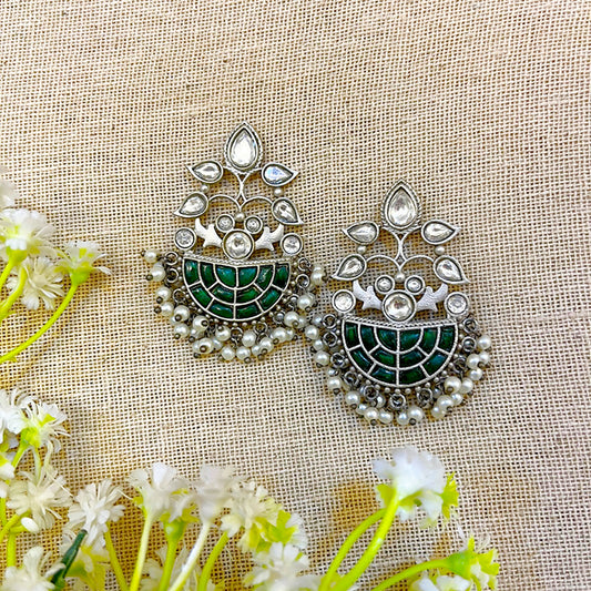 "Pestleaf" Silver look alike Oxidised Earrings