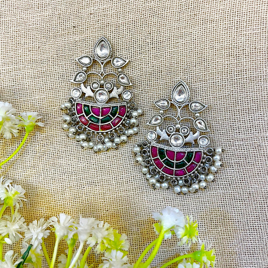 "Pestleaf" Silver look alike Oxidised Earrings