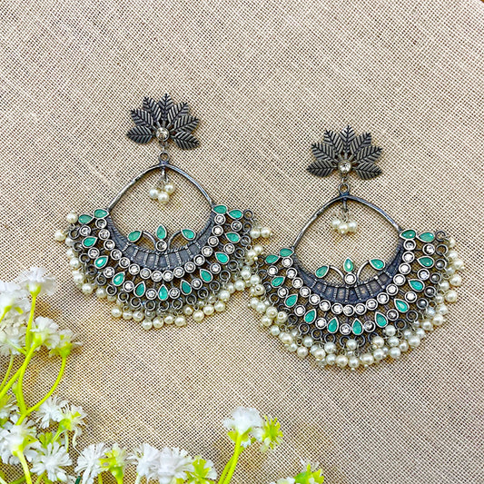 "Oversized Stone" Silver Look Alike Oxidised Chandbali