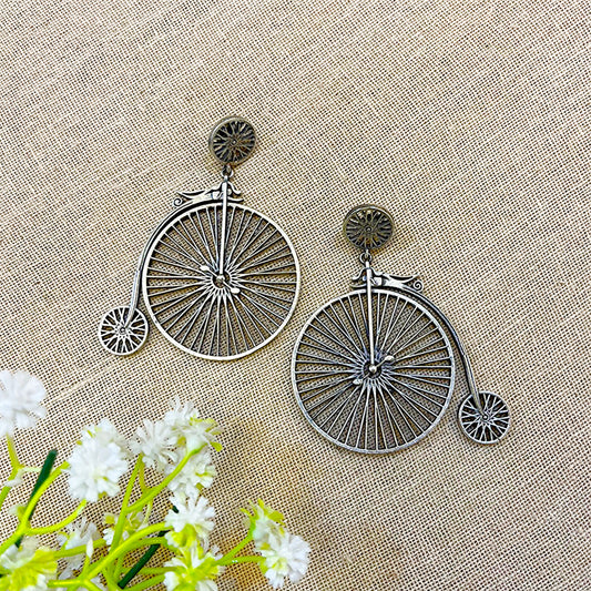Bicycle Silver Look Alike Oxidised Earring