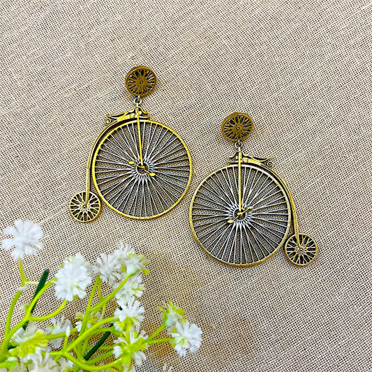 Bicycle Silver Look Alike Oxidised Earring